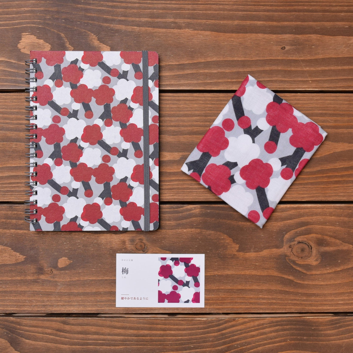 Notebook & Handkerchief Set – Ume · red