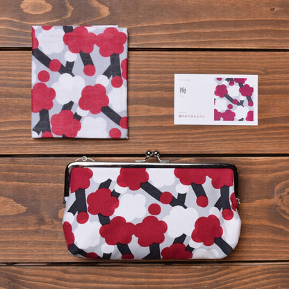 Gamaguchi Pouch & Handkerchief Set – Ume · red